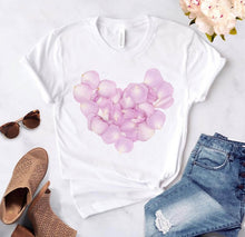 Load image into Gallery viewer, Heart flower print ladies T-shirt ladies