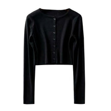 Load image into Gallery viewer, Korean Style O-neck Short Knitted Sweaters Women Thin Cardigan Fashion Sleeve Sun Protection Crop Top Ropa Mujer