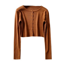 Load image into Gallery viewer, Korean Style O-neck Short Knitted Sweaters Women Thin Cardigan Fashion Sleeve Sun Protection Crop Top Ropa Mujer