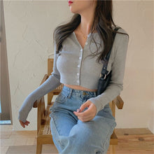 Load image into Gallery viewer, Korean Style O-neck Short Knitted Sweaters Women Thin Cardigan Fashion Sleeve Sun Protection Crop Top Ropa Mujer