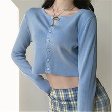 Load image into Gallery viewer, Korean Style O-neck Short Knitted Sweaters Women Thin Cardigan Fashion Sleeve Sun Protection Crop Top Ropa Mujer