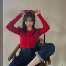 Load image into Gallery viewer, Korean Style O-neck Short Knitted Sweaters Women Thin Cardigan Fashion Sleeve Sun Protection Crop Top Ropa Mujer