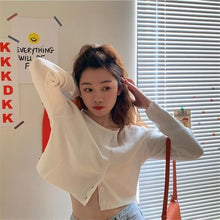 Load image into Gallery viewer, Korean Style O-neck Short Knitted Sweaters Women Thin Cardigan Fashion Sleeve Sun Protection Crop Top Ropa Mujer