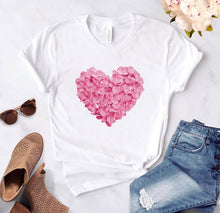 Load image into Gallery viewer, Heart flower print ladies T-shirt ladies