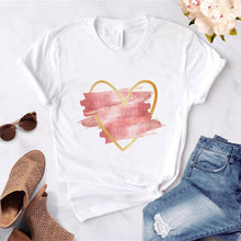 Load image into Gallery viewer, Heart flower print ladies T-shirt ladies