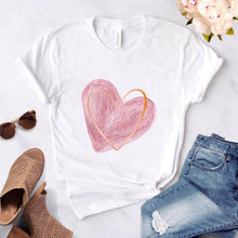 Load image into Gallery viewer, Heart flower print ladies T-shirt ladies