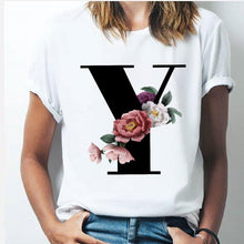 Load image into Gallery viewer, 26 alphabet letter women T-shirt Girl