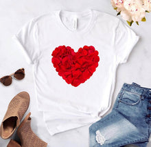 Load image into Gallery viewer, Heart flower print ladies T-shirt ladies
