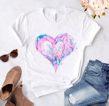 Load image into Gallery viewer, Heart flower print ladies T-shirt ladies

