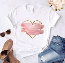 Load image into Gallery viewer, Heart flower print ladies T-shirt ladies
